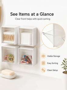 1/2/4pcs Wall-Mounted Transparent Flip Lid Storage Boxes, Suitable For Cotton Swabs, Cotton Pads, Hair Clips, Etc., Ideal For Home, Dorm And Office Use - Multicolor - View 10