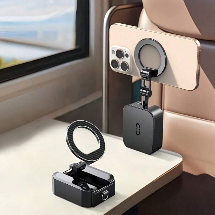 Slouchy Rotating Folding Stand Portable 360° Travel Phone Holder Double-Sided Magnetic Telescopic Clip Foldable Multi-Function Phone Stand Rotating Portable Car Airplane High-Speed Train Desktop Phone Holder