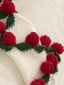 Customizable Name, Embroidered Craft, Crochet Rose Bouquet Blanket, Creative Dual-Use Throw, Romantic Valentine's Day Gift And Home Decor Rug - Multicolor - View 3