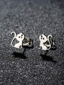 1Pair Stainless Steel Simple Cat Earrings, Sweet Cute Simple Jewelry Party Anniversary Fashion - GED379 - View 3