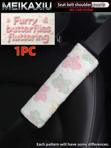 MEIKAXIU 1 Or 2pcs Winter Plush Rabbit Fur Butterfly Car Shoulder Strap Cover Seat Belt Decoration Car Interior Accessories For Women - Plush Butterfly Style - View 10