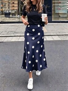 Roviva 女款秋季休閒通勤純色寬鬆豹紋印花裙，適合派對、聚會、度假、生日派對、上班通勤 - 藏蓝色 - 查看 1