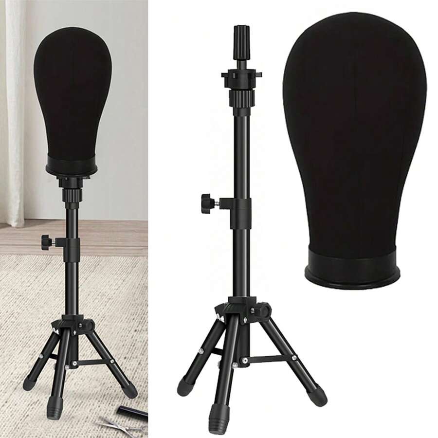 AliLeader 21-24 Inch Canvas Wig Stand With Mannequin Head, Canvas Block Wig Head Set With Tripod Stand - View 1