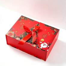 Flat-Style Double-Opening Folding Christmas Gift Box, Christmas Red Bow Top And Bottom Lid Gift Box, Christmas Eve Chocolate Packaging Empty Box, Holiday Gift-Giving Souvenir Box - Multicolor - View 9