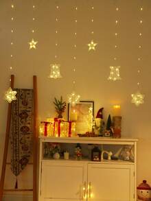 1pc 2m Battery Powered Christmas Snowflake Bell Curtain String Lights, Christmas Home Decor Star String Lights, Bedroom Wall Decor Bell String Lights, Christmas Tree Decoration Lights - Clear Snow + Bell - View 4