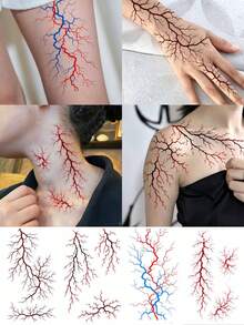 1pc Temporary Tattoo Sticker, Blood Vessel Vein Pattern, Realistic Tattoo Design, For Daily Wear, Bachelorette Party Favors, Music Festival, Game, Graduation Gift, Lasts 3-5 Days - Multicolor - View 1