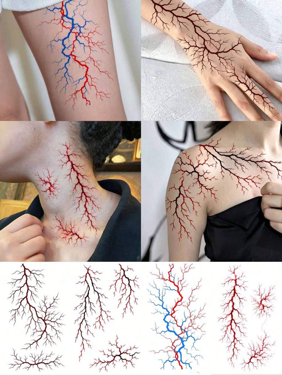1pc Temporary Tattoo Sticker, Blood Vessel Vein Pattern, Realistic Tattoo Design, For Daily Wear, Bachelorette Party Favors, Music Festival, Game, Graduation Gift, Lasts 3-5 Days - Multicolor - View 1