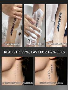 1Pc Man Tattoo Fake Y2K Temporary Tattoos Chinese Letter Semi Permanent Waterproof Sweatproof Last For 1-2 Weeks Anti-Friction Non-Reflective Black For Woman And Men Arm Chest Waist Back Tattoo Stickers - HC - View 4