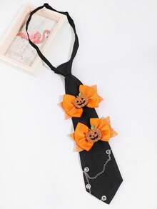 1Pc Women Orange Pumpkin Bow Chain Decor Pre-Tied Necktie Halloween Party Costume - Multicolor - View 9