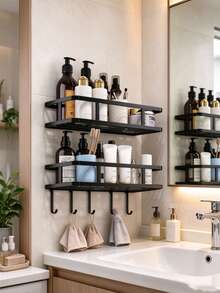 Cross-Border Bathroom Storage Rack, No-Drill Wall-Mounted Organizer, Suitable For Beside Toilet, Home Toiletries And Decor Storage Rack - Multicolor - View 6