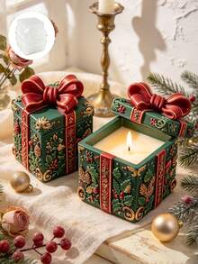 1pc Christmas Gift Box Silicone Mold, Ribbon Bow & Pine Cone Embossed Gift Box Design, Reusable Easy Release, Suitable For Aromatherapy Candles, Handmade Soap, Epoxy Resin, Plaster, Desktop Storage, Christmas Party Decoration, Holiday Handmade DIY Gifts - A - View 2