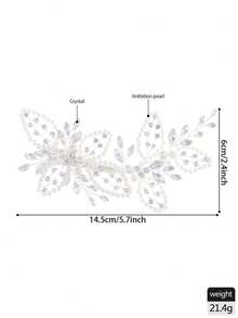 1pc Silver Leaf Rhinestone Pearl Butterfly Hair Clip, Suitable For Bridal Wedding, Daily Updo, Party And Festival Hair Accessory - Silver - View 7