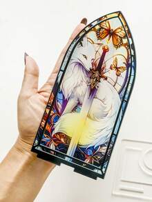 1件哥德式拱門蝴蝶劍裝飾牌，奇幻美學桌面擺飾，魔法生物藝術標誌，適用於書架、壁龕、書桌、居家房間、圖書館、壁爐架展示，奇幻動態裝飾，送給奇幻神話生物愛好者的禮物 - 款式2 - 查看 5