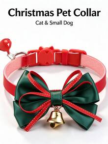 Christmas Style Pet Bow Collar, PU Leather Collar, Red & Green Satin Large Bow With Gold Bell, Suitable For Cats And Dogs, Built-In Anti-Choke Buckle, Adjustable Size, Comfortable To Wear Without Choking, Strong Holiday Atmosphere, Suitable For Christmas Photos, Party Dress-Up, Holiday Gift For Furry Friends, Built-In D-Ring For Leash Attachment, Suitable For Small And Medium Dogs And Cats - Multicolor - View 12