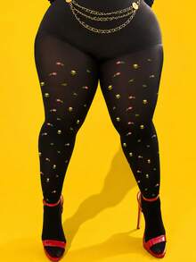 1pc Women's Pantvhose Tiahts. Sexy Black SheerTights With Flower, Transparent Stockings, Leg Shaping,Colorful, Perfect For Parties,Cute Daily Date - Multicolor - View 2