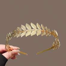 1pc Crown Floral Wreath Roman Emperor Gold Leaf Headband, Caesar Headpiece, Cosplay Party Accessory, Halloween Decoration - Gold - View 5