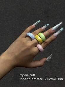 1-4PCS Macaron Color Vibrant Resin Open Ring Set For Women, Party, Valentine's Day, Christmas, New Year, Daily Wear, Gift - Multicolor - View 10