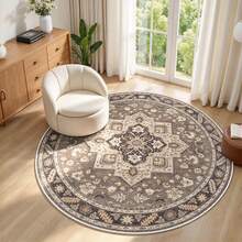 Vintage Persian Round Rug, American Classical Floral Pattern, Bohemian Style, Living Room Sofa Coffee Table Mat, Soft Skin-Friendly, Bedroom, Bedside, Bay Window Mat, Study Chair Mat, Luxury Vintage Style, Highly Attractive Home Decor Soft Furnishing Mat, Versatile Indoor Carpet - Multicolor - View 1