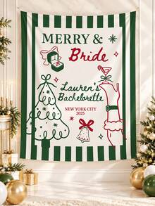 Personalized Christmas Bachelorette Party Banner Decor, Christmas Bridal Shower Tapestry, Merry And Bride Backdrop - Multicolor - View 7