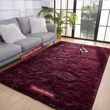 Burgundy Long Pile Area Rug, Soft Foam Padded Washable Lightweight Floor Mat, Suitable For Living Room, Bedroom, Dorm, Entryway, With Cushioning Anti-Slip Backing, Fits Chair, Sofa, Bedside, Hallway, All-Season Comfortable Home Decor, Christmas Gift - Burgundy - View 18