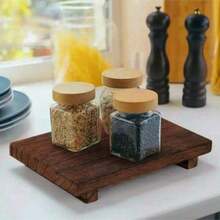 1/2pcs Minimalist Style Wooden Footstool, With Wooden Tray And Support Base, Rustic Style Tray, Multi-Purpose Home Decor, Suitable For Bathroom, Living Room, Kitchen, Soap Dish, Flower Stand, Etc. - Multi-color - View 4