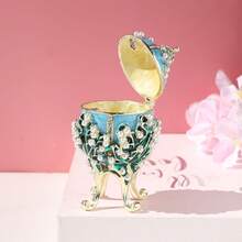 SIQIZHOU 1pc Pearl Egg-Shaped Jewelry Box, European Style Alloy Enamel Decorative Box, Home Decor Ornament, Russian Egg Jewelry Box - Easter Egg - View 3