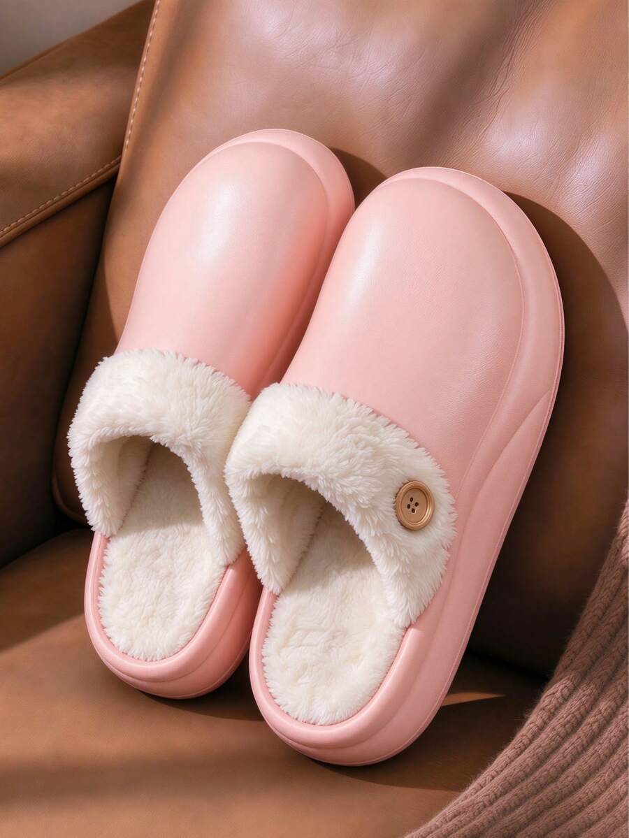Winter Fashion Minimalist Home Thermal Slippers, Lightweight Comfortable Long-Wear Non-Tiring, Essential For Apartments, Hotels, Dorms, Offices, Unisex - Pink - View 1