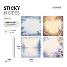 Water Lilies Sticky Notes 2/4pcs Set, Suitable For Planner, Schedule, To-Do List - 100/200 Sheets Total, Removable Adhesive Memo Pads, Square Water Lily Garden Art Memo Stickers, Suitable For School, Office, Themed Stationery Gift - A - View 2