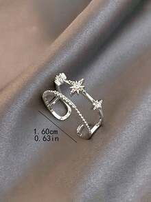 2pcs Copper & Silver Elegant Gentle Romantic Starry Geometric Double Layer Wave Fashion Niche Premium Versatile Rings Suitable For Women's Daily & Holiday Wear - Silver - View 3