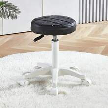 PU Leather Circular Rolling Stool With Adjustable Rotation Height For Home Office, Drawing Laboratory, Kitchen With Wheels, Massage Office Chair - Black - View 2
