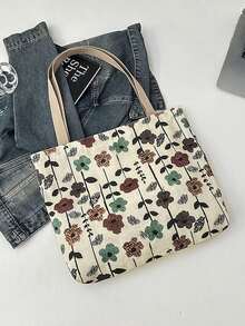 Large Capacity Niche Shoulder Bag Women's New Style Ins Canvas Tote Bag Handbag For School And Commuting, Canvas Printed Material - White - View 9