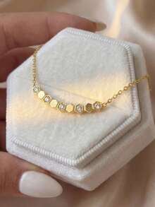 1pc Honeycomb Rhinestone Necklace, Elegant & Exquisite Women's Necklace, Suitable For Party, Date And Daily Wear, Fine Jewelry, Birthday, Mother's Day, Christmas Gift - Honeycomb Diamond Necklace - View 2