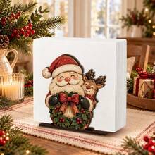 2D Flat Wooden Christmas Napkin Holder, Desktop Tissue Storage Base, Home Dining Table Fireplace Decor Ornament, Holiday Home Decor, Christmas Gift - Coffee Brown - View 9