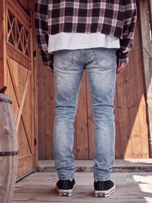 Men's Slim Fit Stretch Denim Jeans, Fashionable Versatile Casual Wear, All Season - Blue - View 4