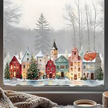 Christmas Village Window Decals, European Snowy Town With Light-Up Display Window, Easy Install Double-Sided Visible Static Cling Window Stickers, Suitable For Home Living Room, Store Display Window Winter Holiday Home Decor - one-size - View 4