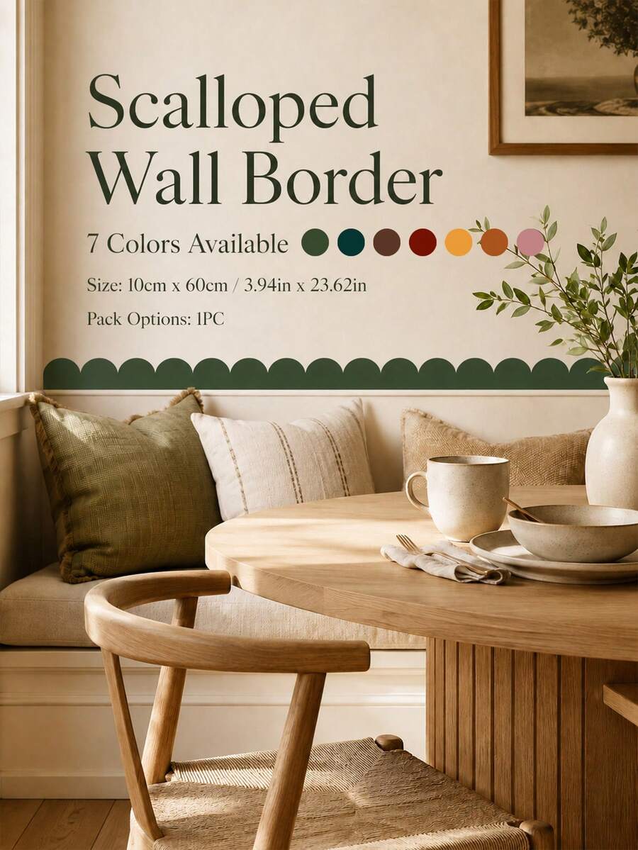 SUPSTICKER 1PC Scalloped Wall Border Sticker, 7 Colors, Decorative Edge Trim For Living Room Bedroom Dining Room - Wavy - View 1