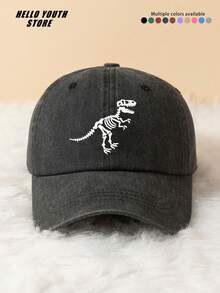 1pc Funny Dinosaur Skeleton Print Baseball Cap, Lightweight, Comfortable Multi-Functional Baseball Hat, Washed Vintage Hat, Suitable For Daily Outings And Life Use, Daily Outfit Decorative Hat - A - View 6