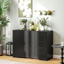 White Sideboard With 4 Drawers, Adjustable Shelf, And Anti-Tip Device For Kitchen And Living Room - Black - View 2