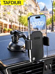 TAFDIUR 1pc ABS Material Black Mirror/Textured Surface Multi-Function Adjustable Car Phone Holder, Universal Car Phone Mount, Suitable For All Phones, Universal Suction Cup Fixed, Dashboard/Wall Mount Dual-Use Design, Multi-Angle Adjustment Ensures Phone Navigation, Practical Car Accessory, Fashionable Car Decoration - JA06 - View 7