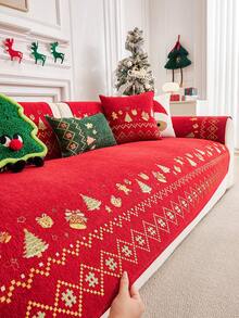 1Pc Christmas Themed Jacquard Sofa Cushion, Non Slip Couch Cover With Gingerbread & Xmas Tree Print, Washable Furniture Protector For Holiday Home Decor - Multicolor - View 4