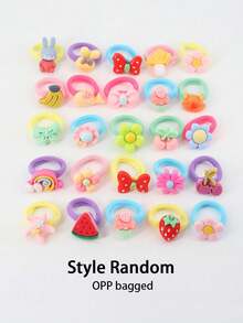 50pcs OPP Packed Girls Random Animal Flower Bow Crown Cute Princess High Elasticity Non-Damaging Hair Towel Scrunchies Hair Accessories Set Gift For Daily Use Autumn - Multicolor - View 4