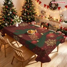 1pc Rectangular Christmas Theme Printed Tablecloth, Suitable For Indoor/Outdoor Dining, Party, Buffet, Wedding, Woven Polyester Tablecloth - Multicolor - View 8