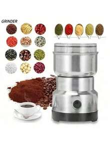 SOKANY 200W High Power Stainless Steel Coffee Bean Grinder, Plug-In Electric Coffee & Spice Grinder, Compact Portable Design, One-Touch Start, Suitable For Home Kitchen - Silver - View 1