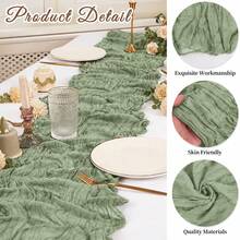 16 Pack Sage Green Cheesecloth Table Runner, Boho Gauze Table Runners, Rustic Semi Sheer Cheese Cloth Fabric For Wedding Party, Baby Shower, Birthday, Engagement, Farmhouse Dining Table Decor, Holiday Decorations, Romantic Wedding Centerpiece Decor - Sage Green - View 3