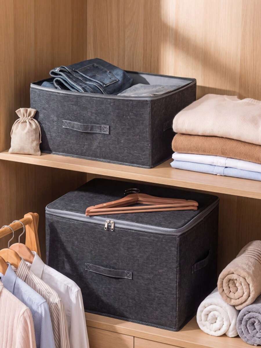 Kotak Penyimpanan Pakaian Lipat dari Kain dengan Resleting & Pegangan yang Diperkuat, Tempat Penyimpanan Anti Debu, Wadah Pengatur Lemari untuk Celana Jeans, Pakaian, Selimut, Kotak Lipat Tahan Lama, Hemat Ruang, Kapasitas Besar, Pengorganisasian Lemari Rumah dan Kamar Tidur - Grey - View 1