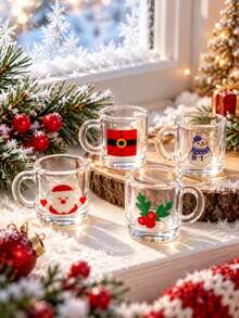 4PCS Christmas Mug Figurines, Assorted Resin Cup Ornaments With Santa Snowman Holly Designs For Tabletop, Christmas Village, Shelf And Festive Home Decor - Christmas Mug - View 5