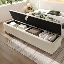 Storage Bed Bench, 175 X 38 Cm, Upholstered Bench With Hydraulic Storage, Storage Box, Suitable For Bedroom, Living Room And Hallway, Beige Corduroy Look. - Beige - View 1