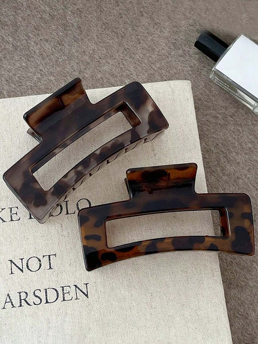 2pcs/1pc Large Tortoiseshell Pattern Hair Clips, Y2K Style High Gloss Amber Geometric Design Hair Accessories, Minimalist Elegant Styling Hair Clips - Multicolor - View 1