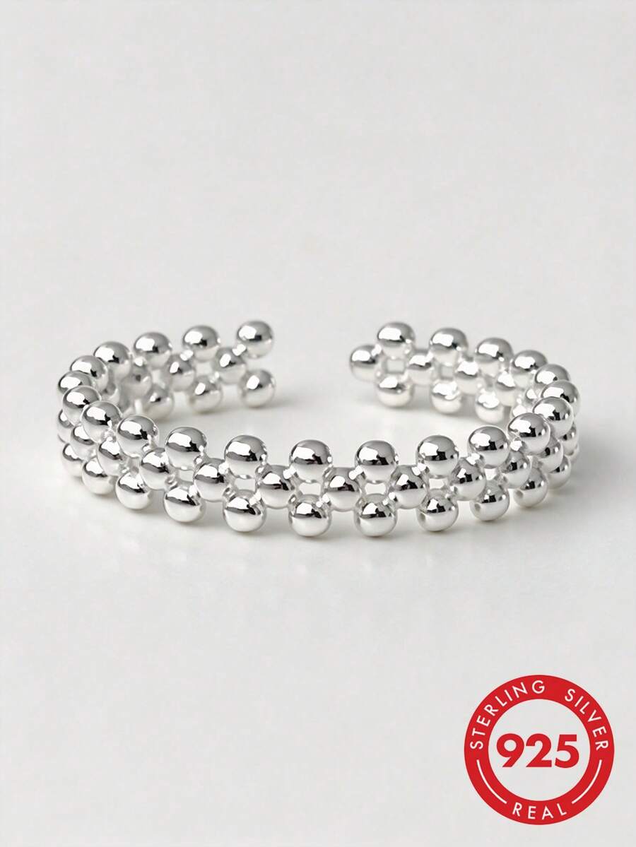 HuooNew 1pc 925 Sterling Silver Open Ring Jewelry, Unisex Design - Silver - View 1