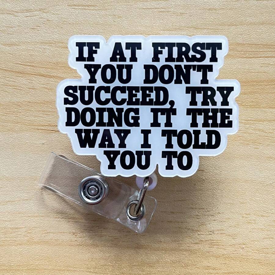 1pc Retractable D-Shaped Badge Reel Lanyard With Funny Quote Design, Nurse Hospital ID Badge Clip Office Lanyard - A - View 1